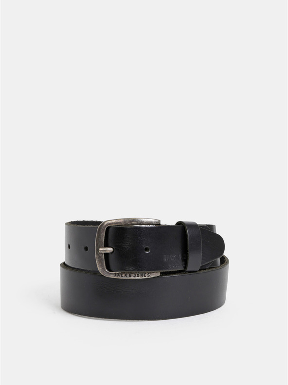 Jack & Jones Černý kožený pánský pásek Jack & Jones Paul
