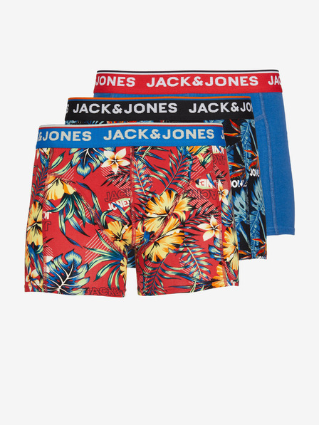 Jack & Jones Sada tří pánských vzorovaných boxerek v červené černé a modré barvě Jack & Jones Azores