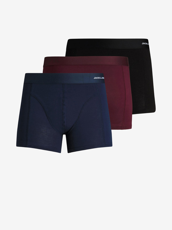 Jack & Jones Sada tří pánských boxerek v tmavě modré, vínově a černé barvě Jack & Jones Basic