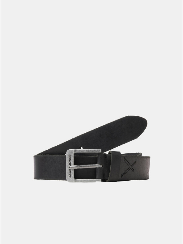 Jack & Jones Černý pánský kožený pásek Jack & Jones Rock