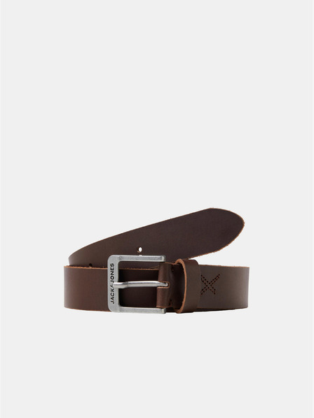 Jack & Jones Tmavě hnědý pánský kožený pásek Jack & Jones Rock