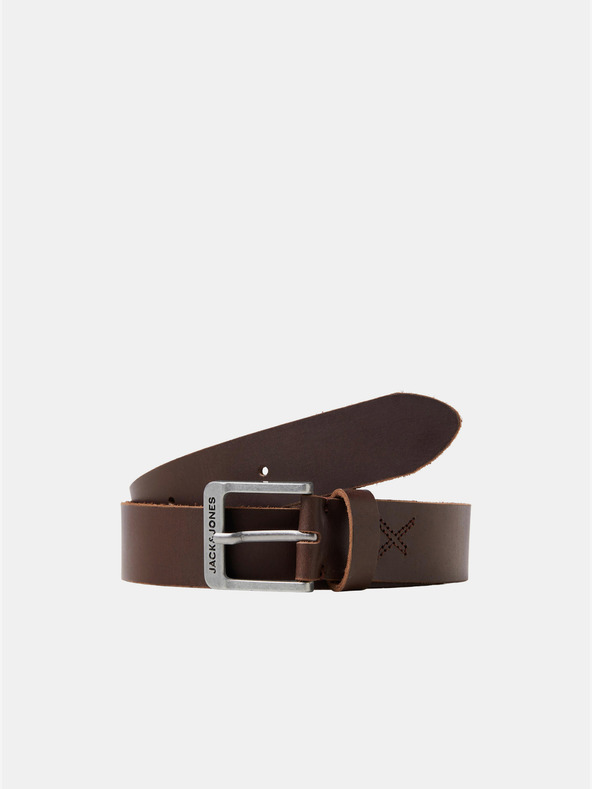 Jack & Jones Tmavě hnědý pánský kožený pásek Jack & Jones Rock