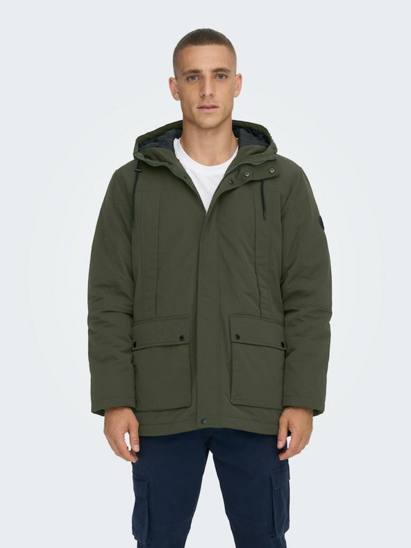 ONLY & SONS Tmavě zelená pánská zimní bunda ONLY & SONS Jayden