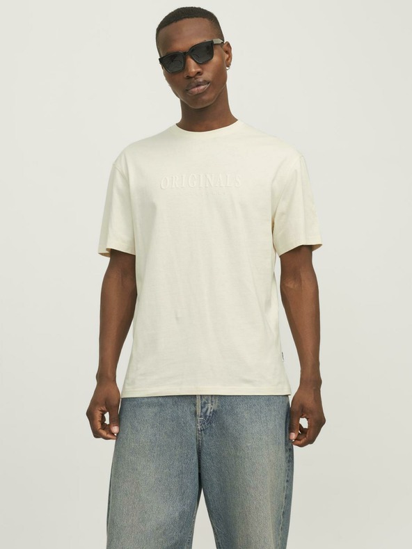 Jack & Jones Krémové pánské tričko Jack & Jones Frederiks JORFREDERIKSBERG