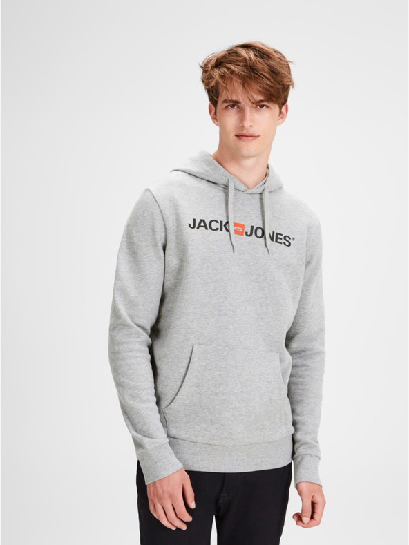 Jack & Jones Šedá žíhaná mikina s potiskem a kapucí Jack & Jones