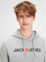 Jack & Jones Šedá žíhaná mikina s potiskem a kapucí Jack & Jones