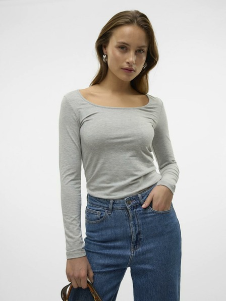 Vero Moda Šedé žíhané basic tričko s dlouhým rukávem VERO MODA Maxi
