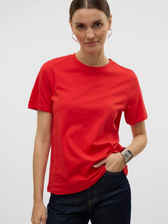 Vero Moda Červené dámské tričko Vero Moda Paulina