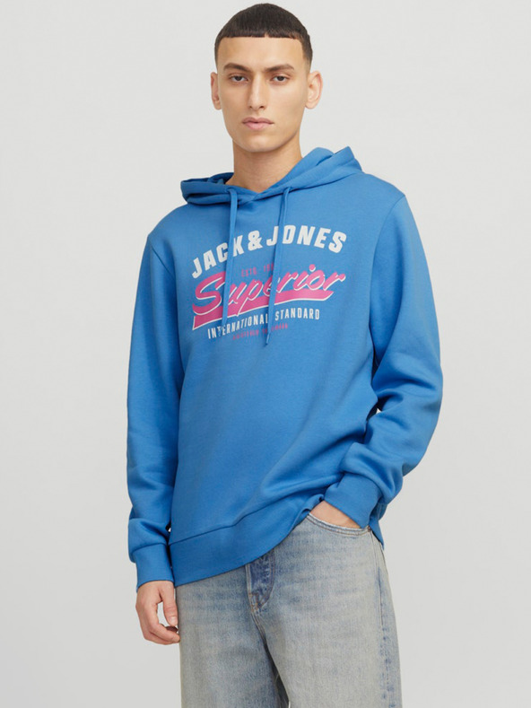 Jack & Jones Modrá pánská mikina s kapucí Jack & Jones Logo