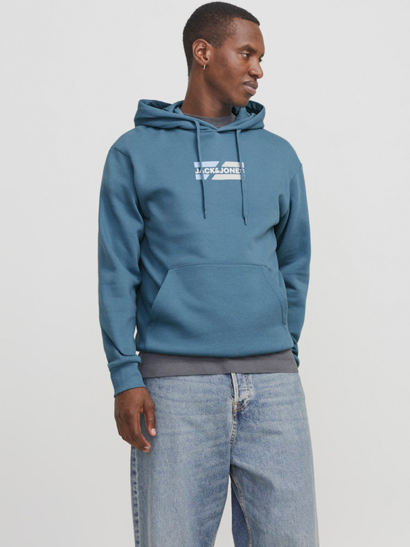 Jack & Jones Modrá pánská mikina s kapucí Jack & Jones Corp