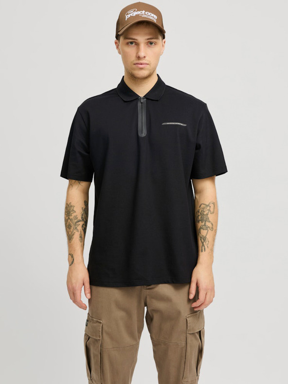 Jack & Jones Černé pánské polo tričko Jack & Jones Fusion