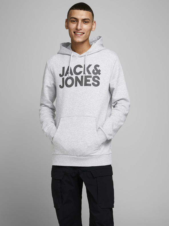 Jack & Jones Světle šedá vzorovaná mikina s kapucí Jack & Jones Corp