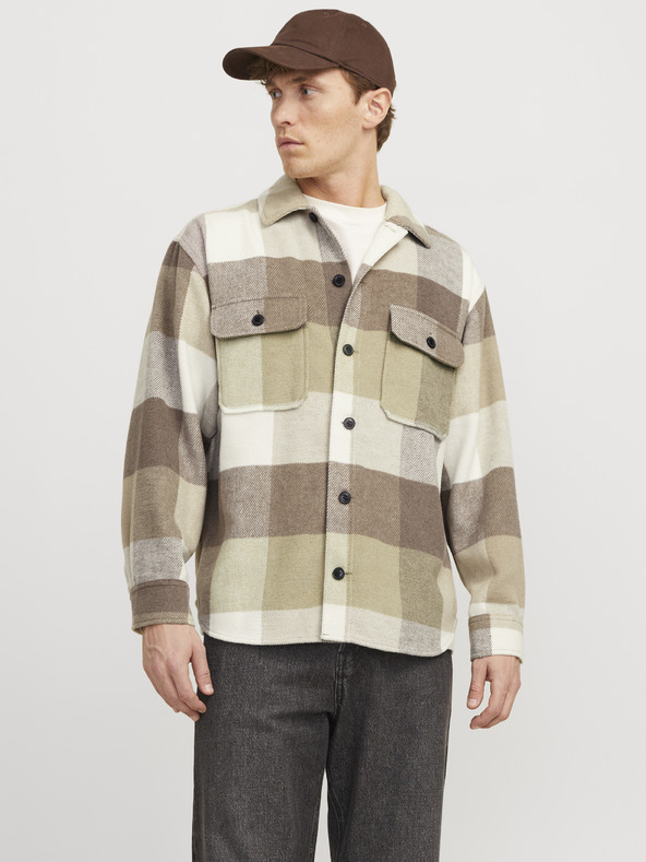 Jack & Jones Hnědo-béžová pánská svrchní kostkovaná košile Jack & Jones Bradley