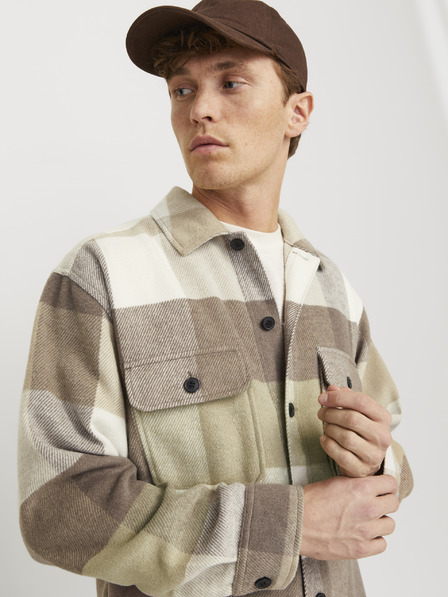 Jack & Jones Hnědo-béžová pánská svrchní kostkovaná košile Jack & Jones Bradley