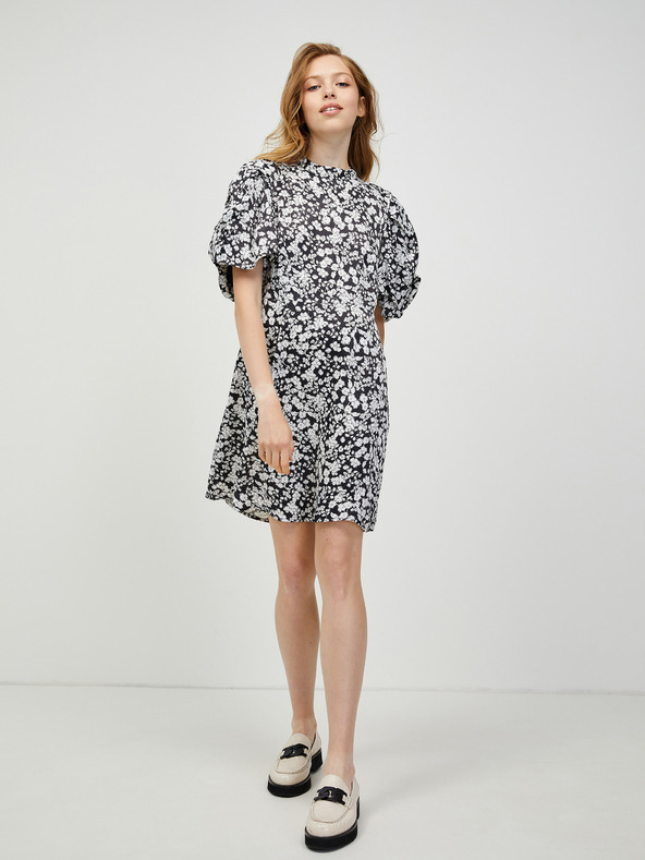 Vero Moda Bílo-černé květované šaty s balonovými rukávy VERO MODA Lydia