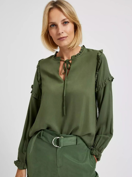Moodo Khaki halenka s volány na rukávech Moodo