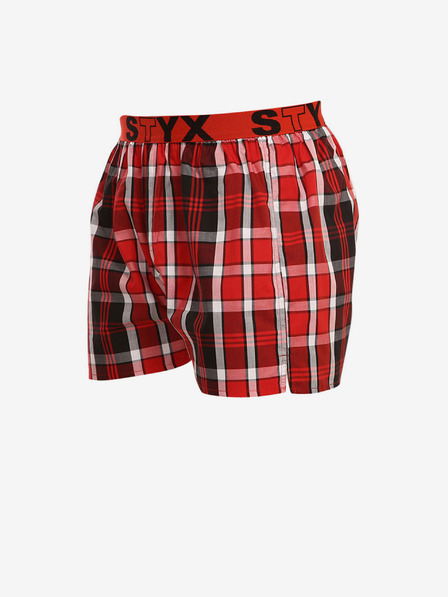 Styx Červeno-černé pánské kostkované trenýrky se sportovní gumou Styx