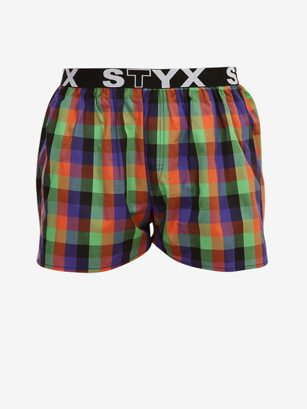 Styx Zeleno-oranžové pánské kostkované trenýrky se sportovní gumou Styx