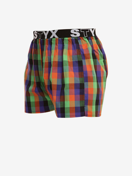 Styx Zeleno-oranžové pánské kostkované trenýrky se sportovní gumou Styx