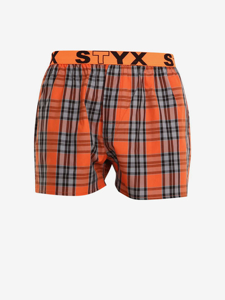 Styx Šedo-oranžové pánské kostkované trenýrky Styx