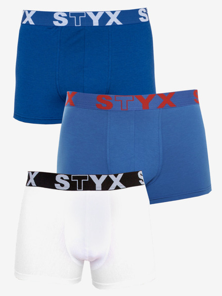 Styx Sada tří pánských boxerek v modré a bílé barvě Styx