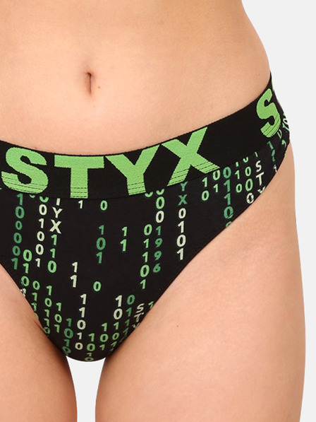 Styx Černo-zelená dámská vzorovaná tanga Styx art Kód