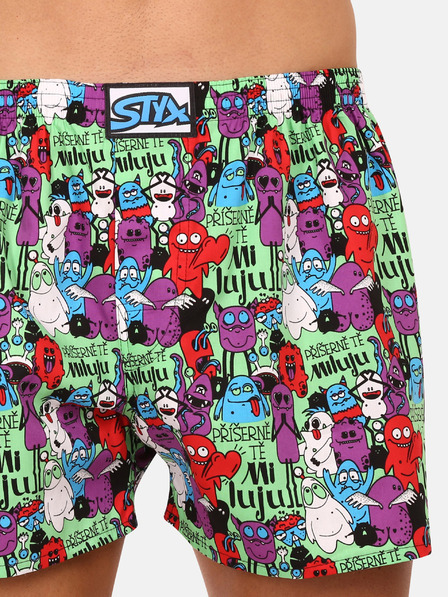 Styx Fialovo-zelené pánské vzorované trenýrky Styx art Příšerky