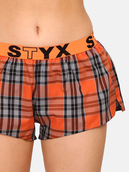 Styx Oranžové dámské kostkované trenýrky na spaní Styx