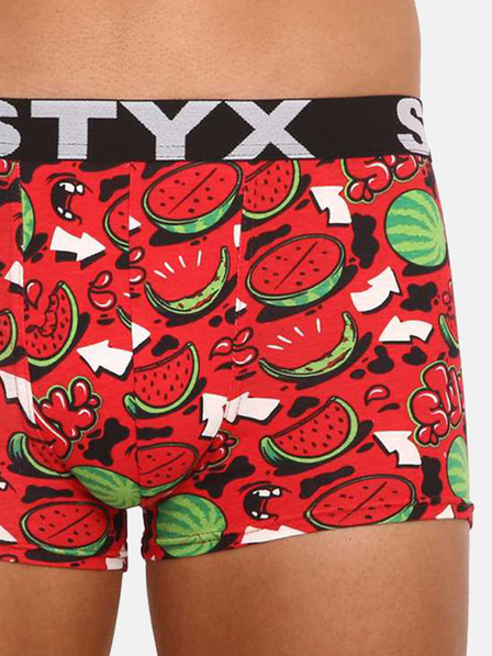 Styx Zeleno-červené pánské vzorované boxerky Styx art Melouny