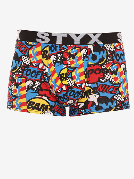 Styx Modro-červené pánské vzorované boxerky Styx art Poof