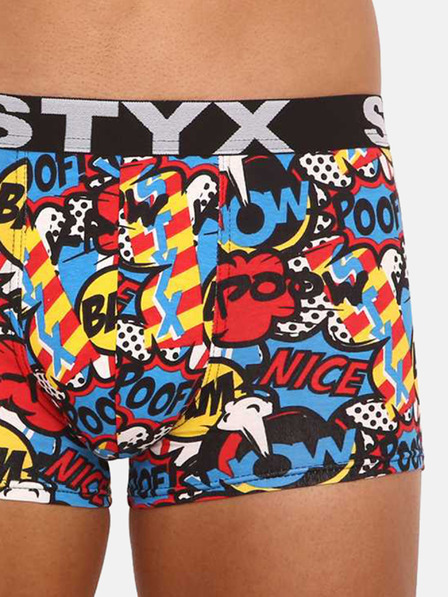 Styx Modro-červené pánské vzorované boxerky Styx art Poof