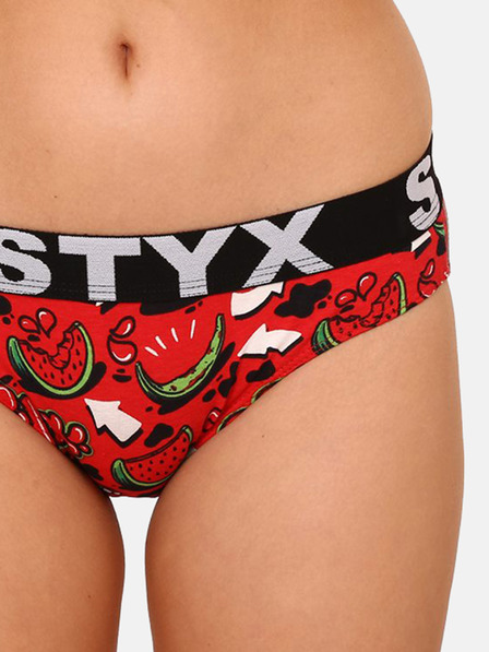 Styx Černo-červené dámské vzorované kalhotky Styx art Melouny