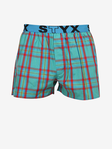 Styx Tyrkysové pánské kostkované trenýrky Styx