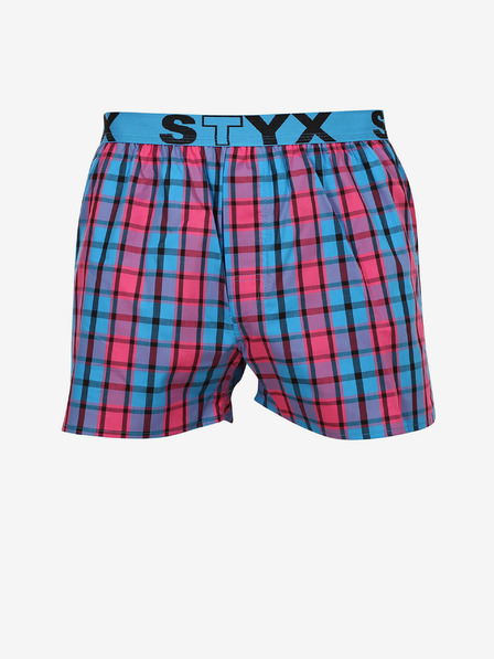 Styx Růžovo-modré pánské kostkované trenýrky Styx