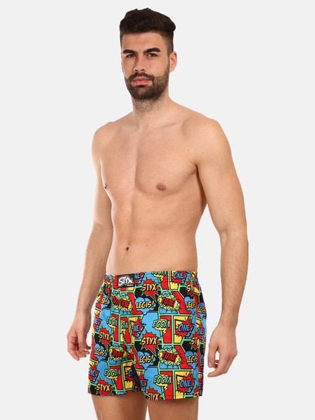 Styx Červeno-modré pánské vzorované trenýrky Styx premium art Boom
