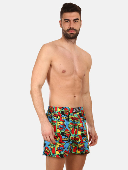 Styx Červeno-modré pánské vzorované trenýrky Styx premium art Boom