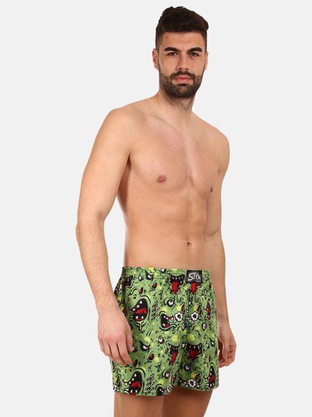 Styx Zelené pánské vzorované trenýrky Styx premium art Zombie