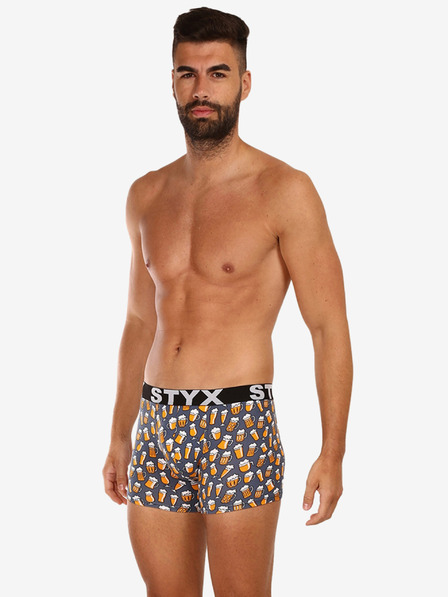 Styx Šedé pánské vzorované boxerky Styx Pivo
