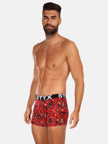 Styx Červené pánské vzorované boxerky Styx Zombie
