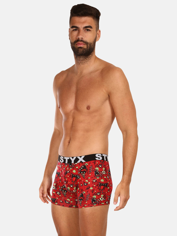 Styx Červené pánské vzorované boxerky Styx Zombie