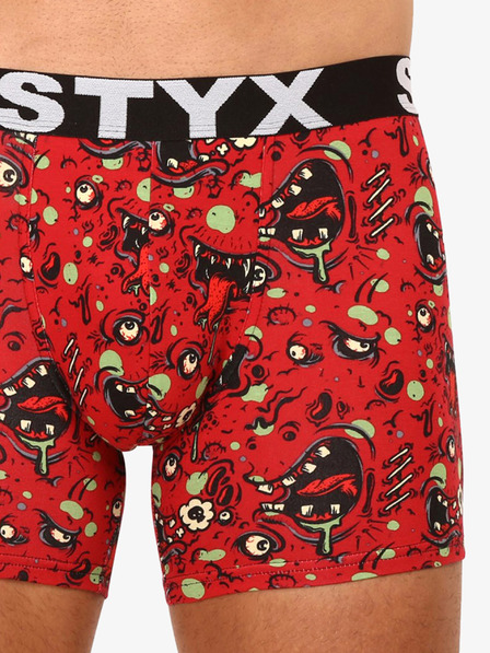 Styx Červené pánské vzorované boxerky Styx Zombie