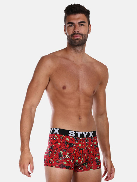 Styx Červené pánské vzorované boxerky Styx Zombie