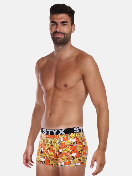 Styx Žluto-oranžové pánské vzorované boxerky Styx Včelky