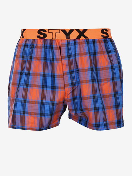 Styx Oranžovo-modré pánské kostkované trenýrky Styx