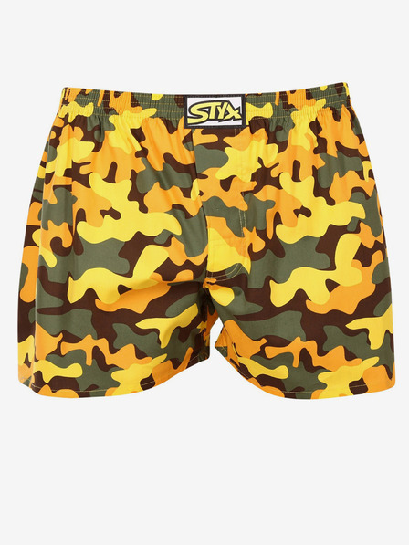 Styx Khaki-žluté pánské vzorované trenýrky Styx