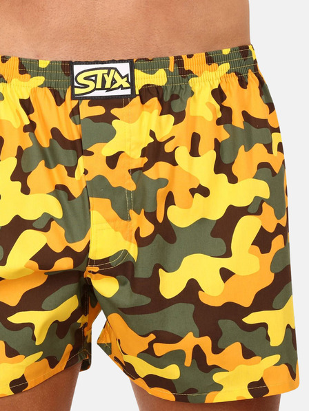 Styx Khaki-žluté pánské vzorované trenýrky Styx