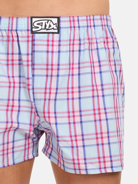 Styx Modro-růžové pánské kostkované trenýrky Styx
