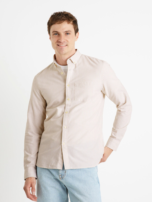 Celio Béžová košile regular oxford Celio Caoxfordy