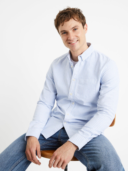 Celio Světle modrá pánská pruhovaná regular fit košile Celio Caoxfordy