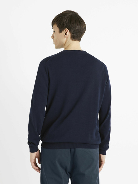 Celio Tmavě modrý pánský basic svetr Celio Decotonv